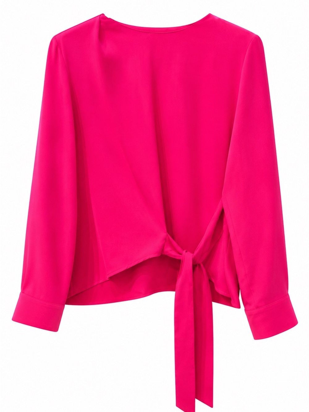 Zara Women's Long-Sleeve Keyhole Back Blouse - Hot Pink